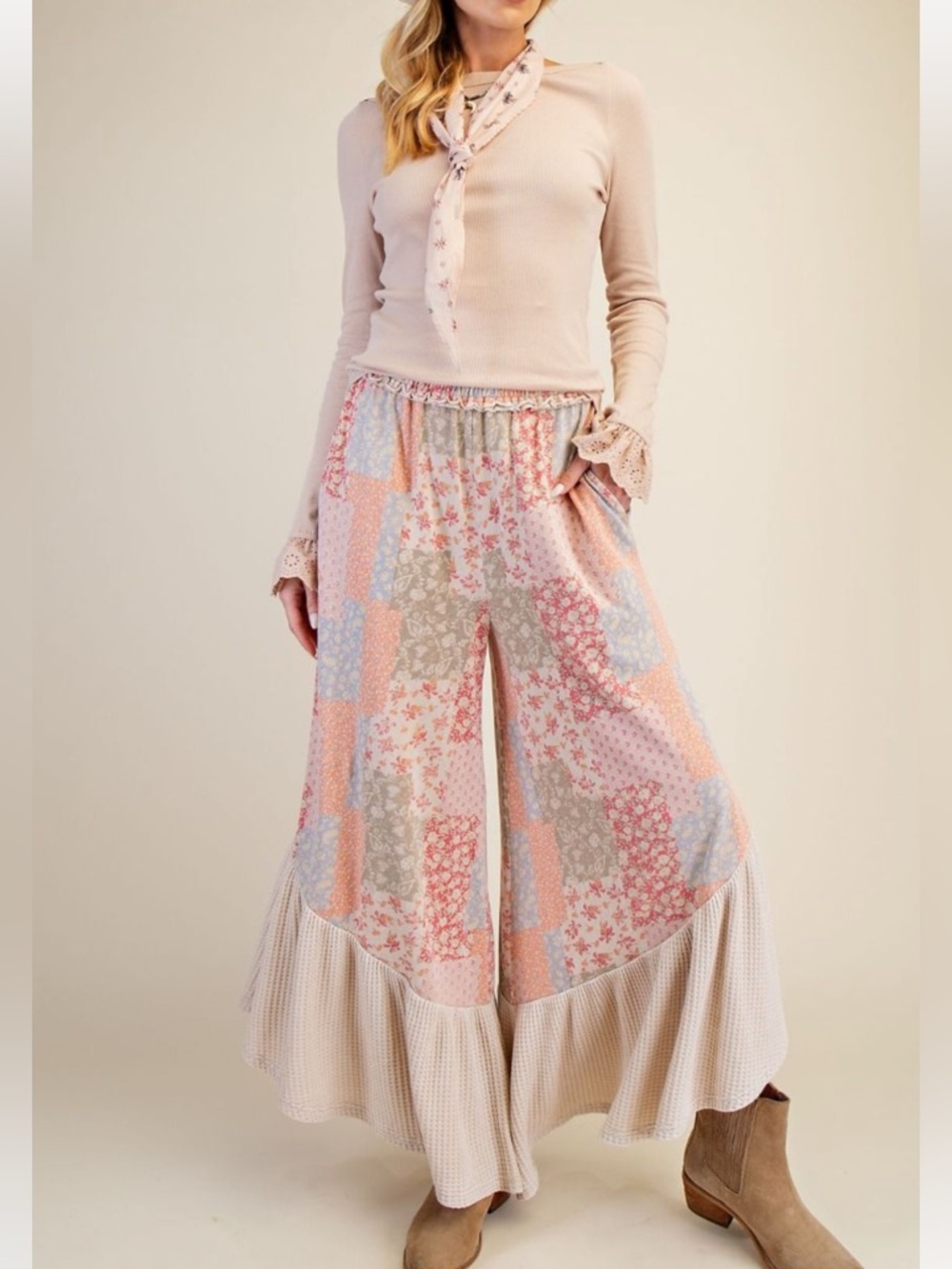 Easel Patchwork Printed Pants